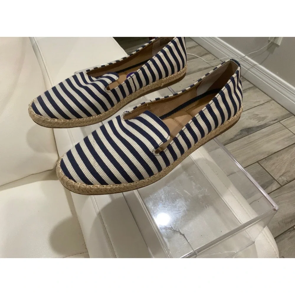 Brand Me too Navy Blue‎ White Striped Canvas Espadrille Loafers Flats Womens 8.5